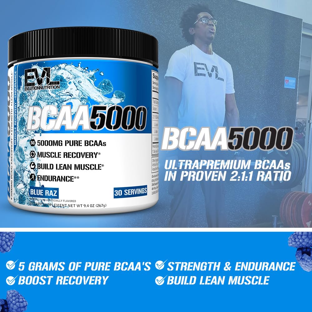 Evlution EVL BCAAs Amino Acids Powder - BCAA Powder Post Workout Recovery Drink and Stim Free Pre Workout Energy - 5g Branched Chain Amino Acids Supplement for Men - Cherry Limeade (Dye Free)