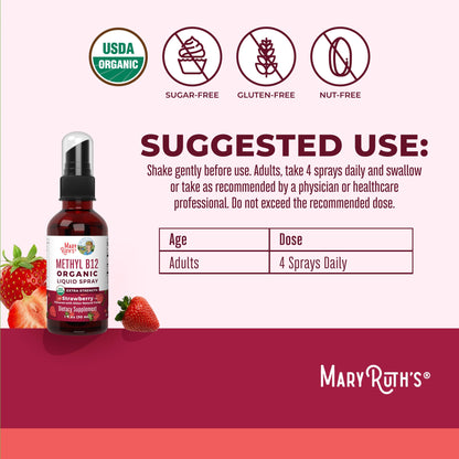 MARYRUTH'S Organic Methyl B12 Spray | 1,500 mcg B12 Per Serving | Methylcobalamin | Energy Metabolism | Cognitive Function | Neuro Health | Vegan | Gluten Free | Sugar Free | 1 Fl Oz