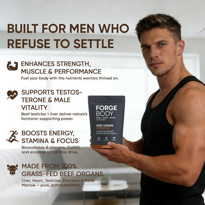 Forge body Beef Organ Complex Capsules, 100% Grass Fed Beef Liver Capsules with Blend of Liver, Heart, Bone Marrow, Pancreas, Total Body Wellness & Performance, Immune Support, Immunity & Men’s Health