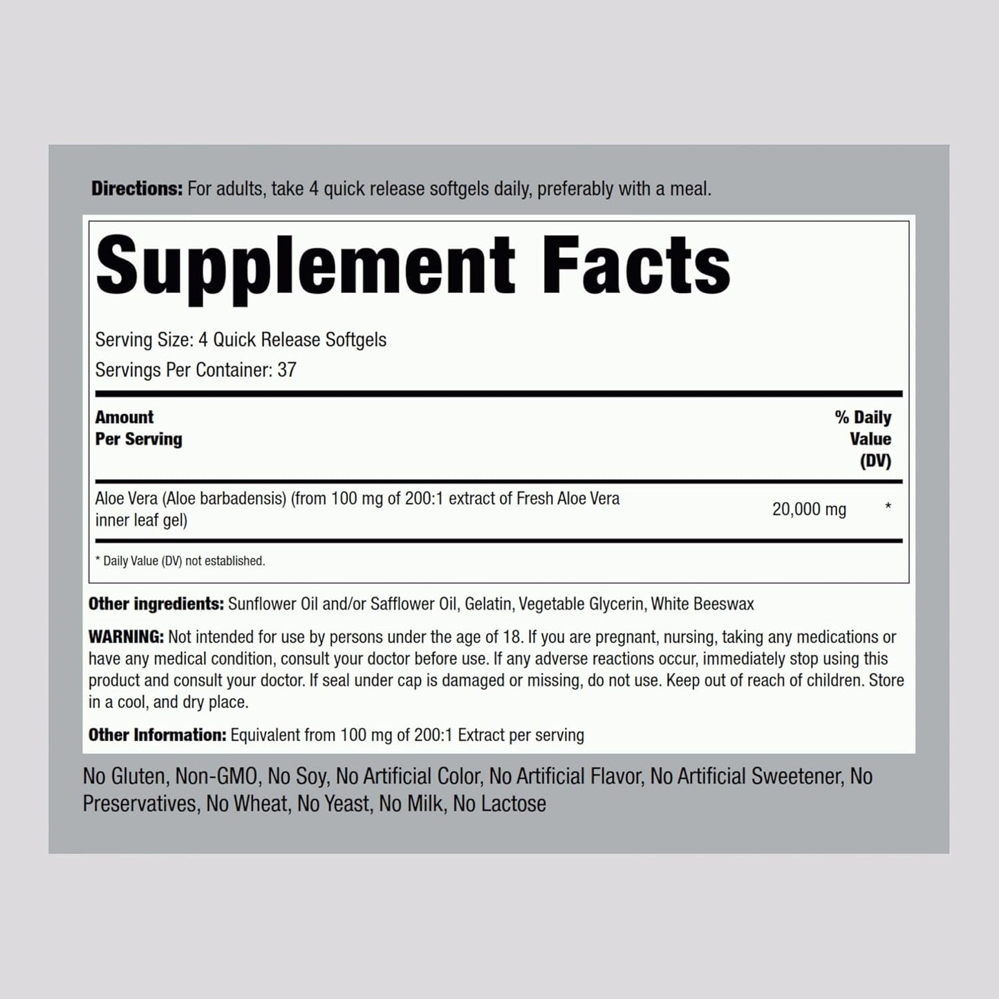 Piping Rock Aloe Vera Supplement | 150 Softgels | Concentrated Herbal Extract | Non-GMO and Gluten Free Formula
