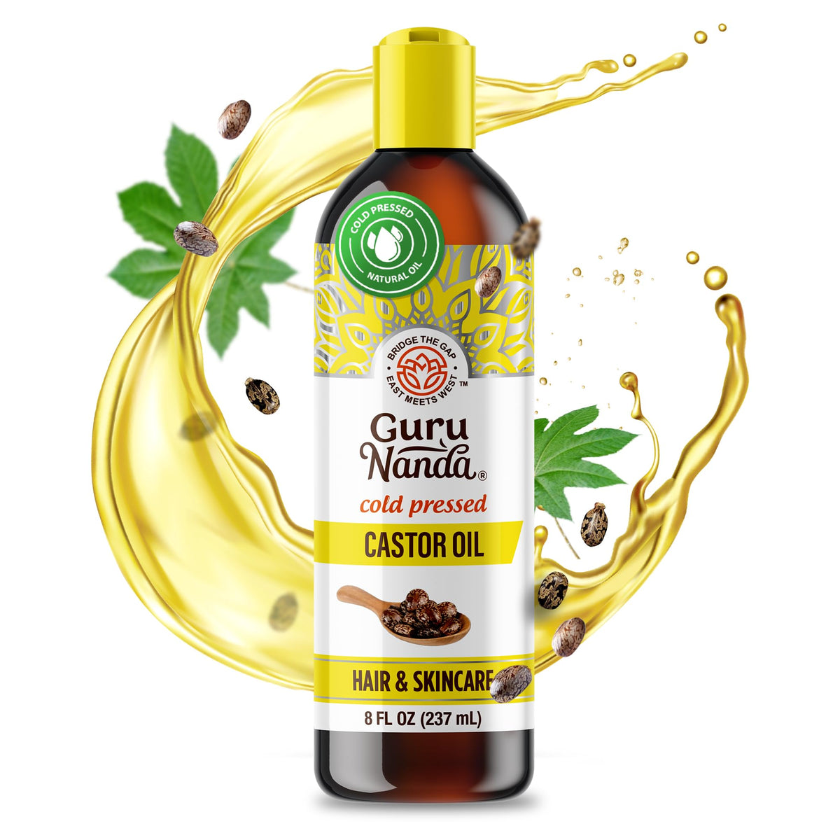 GuruNanda Castor Oil USDA Certified Organic, Pure & Natural, 8 fl oz