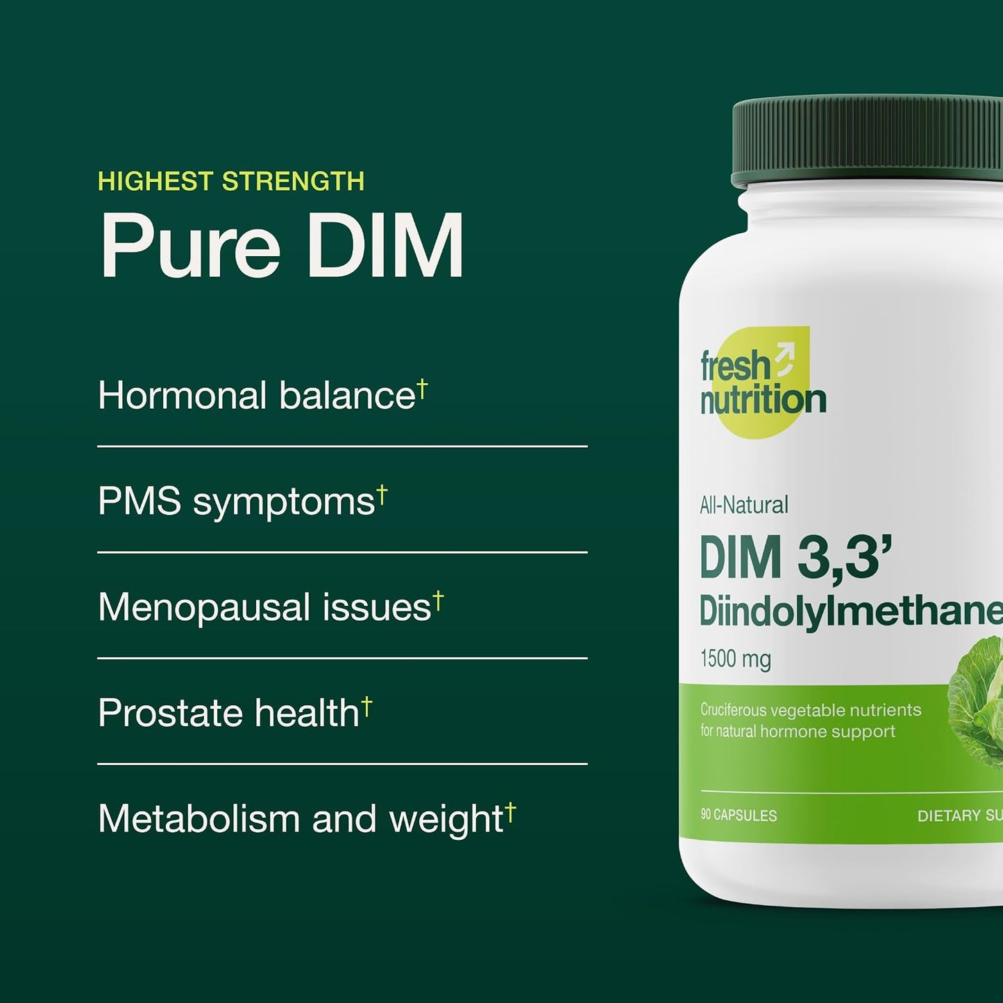 DIM Supplement 500mg - Diindolylmethane – Vegan, Non-GMO, Gluten-Free - 90 Capsules
