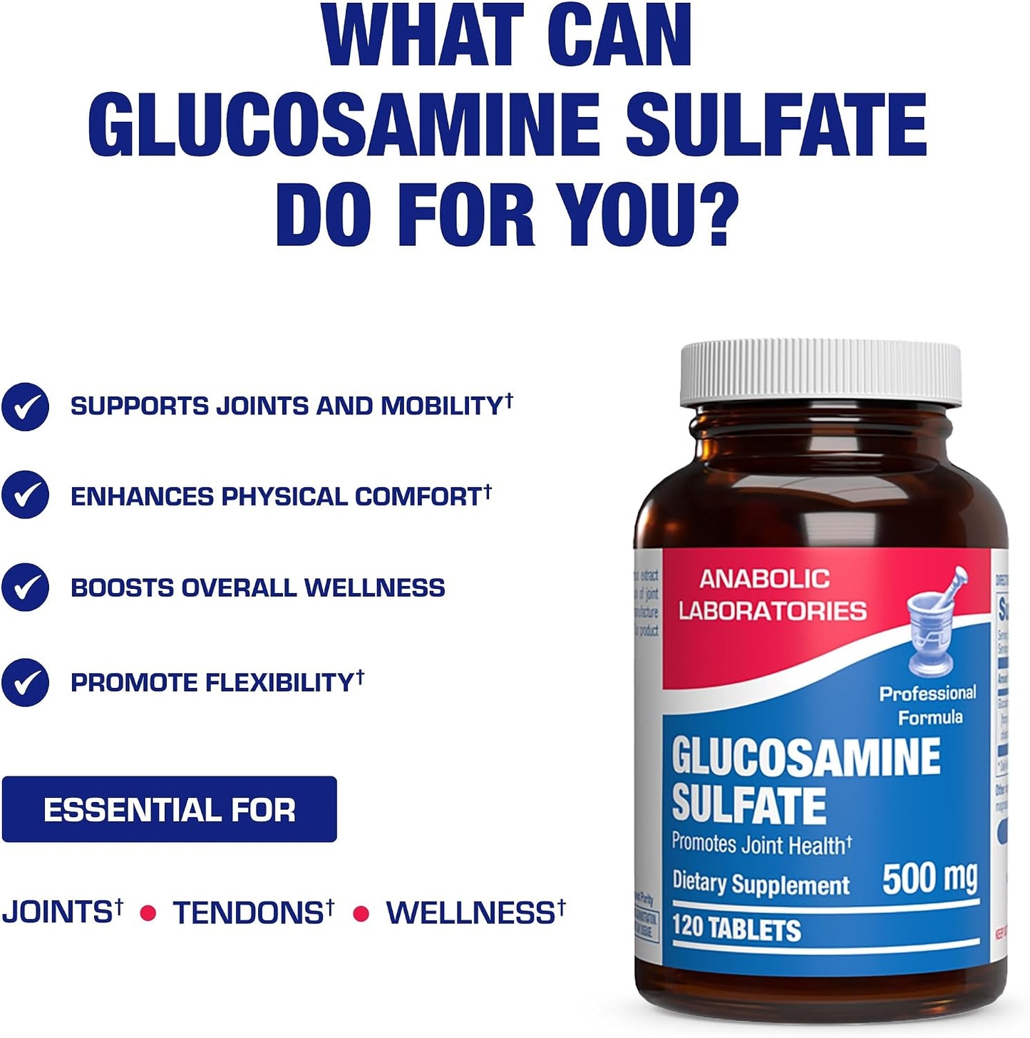 Glucosamine Sulfate Joint Health Supplement - Soft Tissue Cartilage Tendon and Ligament Supplement for Enhanced Mobility Comfort and Flexibility - Non-GMO Sodium Free & Made in the USA - 120 Servings