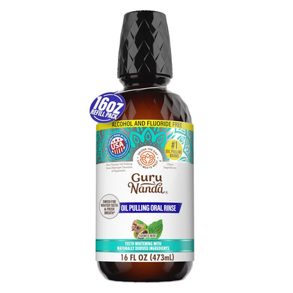 GuruNanda Coconut Oil Pulling Mouthwash with Vitamins, Farmed Mint, 16 oz