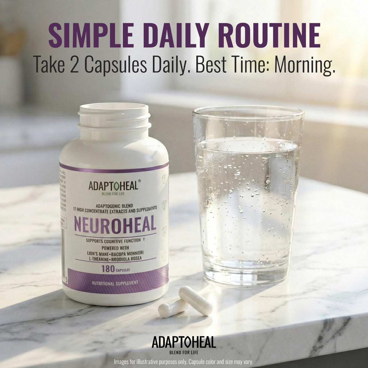 ADAPTOHEAL Neuroheal Cognitive Function Lion's Mane, Bacopa (90 Caps)