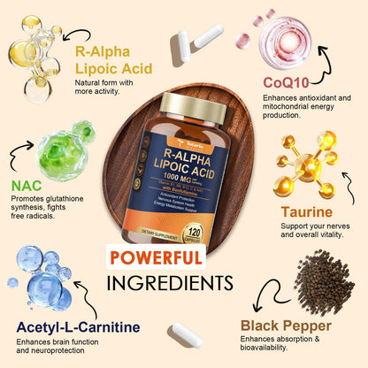 Totaria R Alpha Lipoic Acid 600mg - Stabilized ALA Supplement for Neuropathy Support Capsules, Nerve Health, Nervous System and Antioxidant, Non-GMO, Gluten Free, Vegan Safe 120 Counts