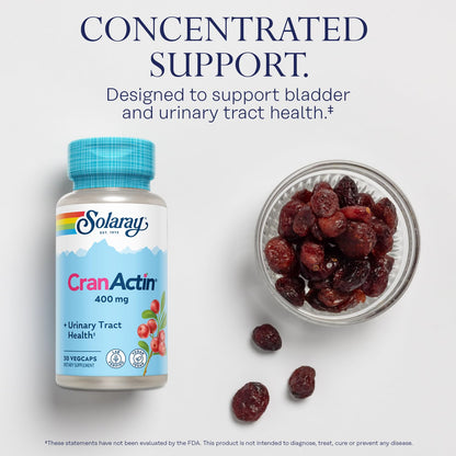 SOLARAY CranActin Cranberry Extract 400 mg - Cranberry Supplements for Women and Men - Bladder and Urinary Tract Health Support with Vitamin C - Vegan, 60-Day Guarantee, 120 Servings, 120 VegCaps
