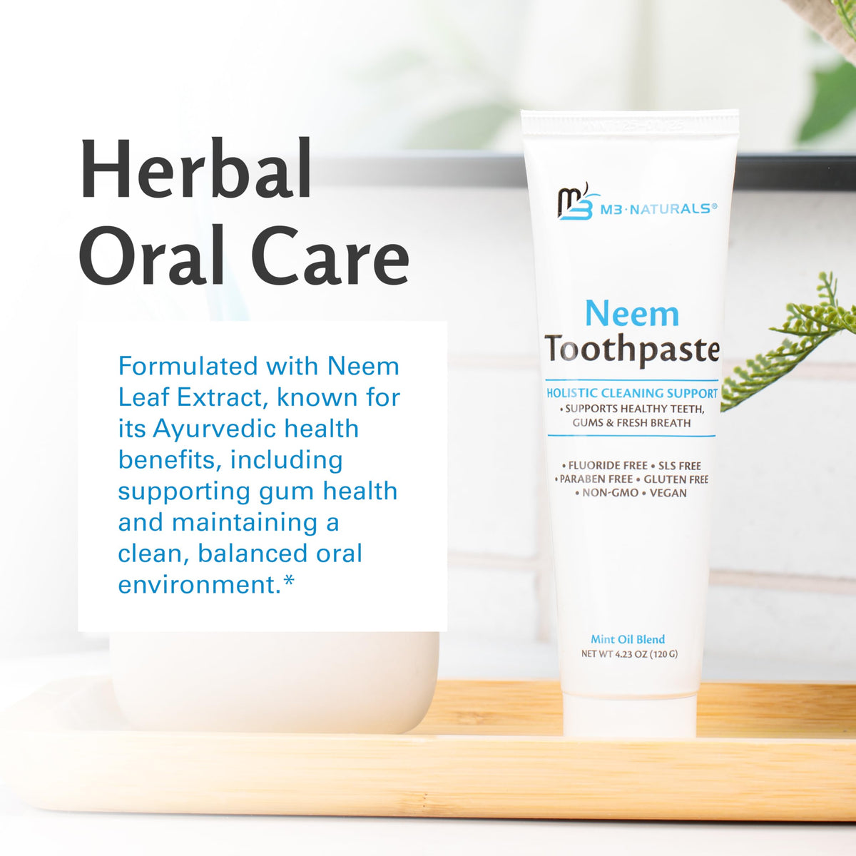 Fluoride-Free Neem Toothpaste w/Mint for Adults & Kids Pack of 3 by M3