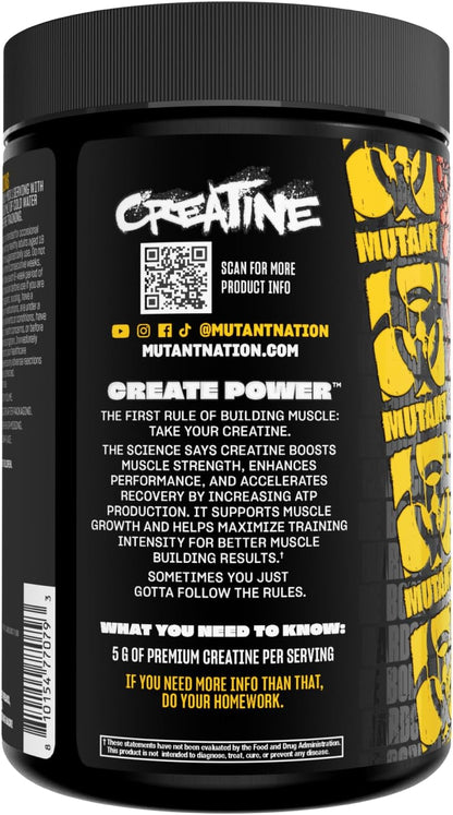 Mutant Creatine - Creatine Monohydrate Micronized Powder - Creatine Powder Supplement for Enhanced high-Intensity Performance - 60 Servings- 300 g - Unflavored