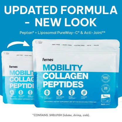 Mobility Collagen Peptides Powder - Glucosamine, Chondroitin, Hyaluronic Acid & Liposomal Vitamin C Joint Bone & Cartilage Support Grass-Fed Type I & III Keto & Paleo 28 Servings, 11.83 oz