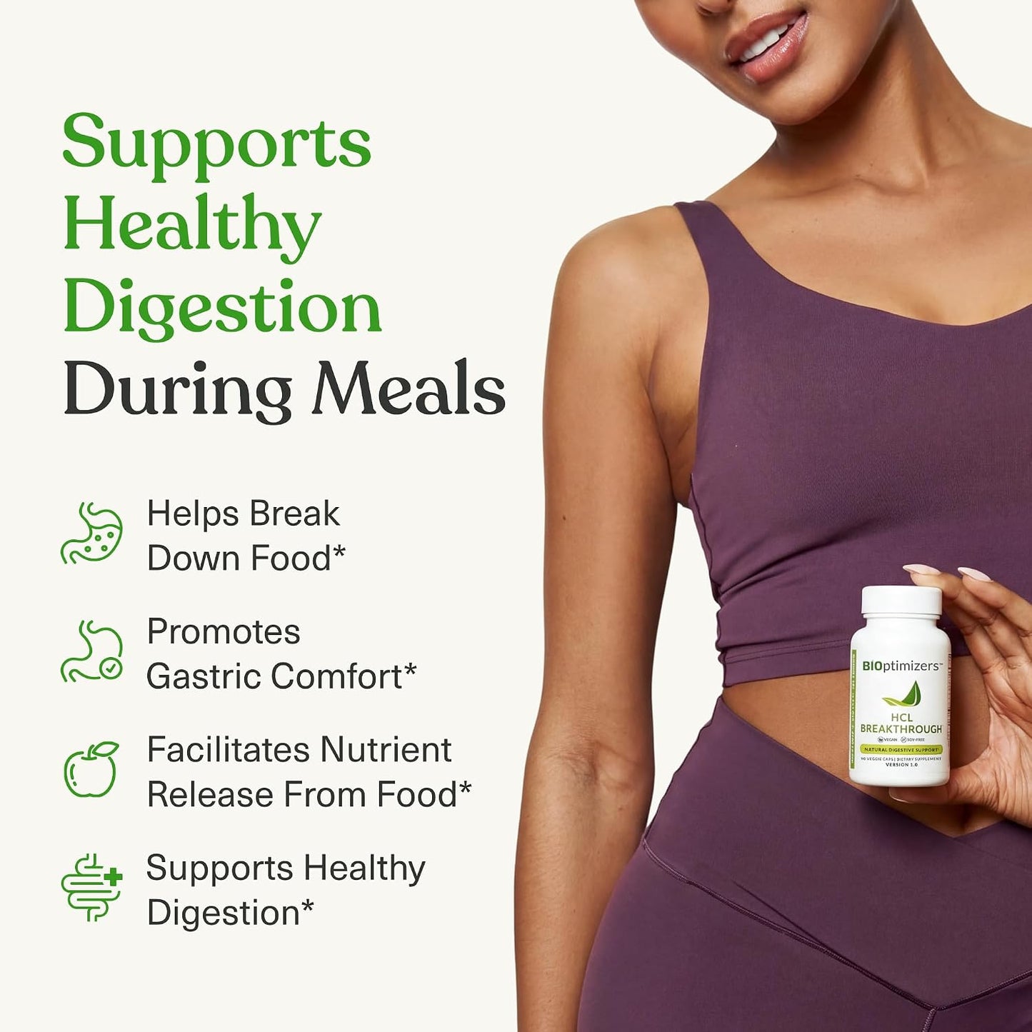 BIOptimizers HCL Breakthrough - Betaine Hydrochloride Enzymes Supplement - Assists with Protein Breakdown and Absorption - Helps Gas and Heartburn Relief - 90 Pepsin-Free Capsules