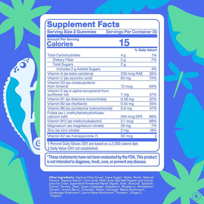 FIRST DAY Teen Multivitamin Gummy with Organic Fruit & Veggie Blend, 60 ct. | Vegan teen vitamins for ages 13-18 with 12 key nutrients, methylfolate, magnesium and zinc; 2 daily, 30-day supply.