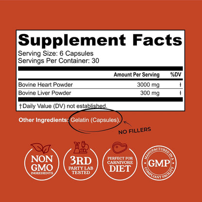 Beef Organ Complex + Organic Beef Liver + Grass Fed Heart & Liver Supplements - Organic Nutrient Dense Superfood for Overall Energy, Health, & Wellness - No Fillers, Freeze Dried Supplements