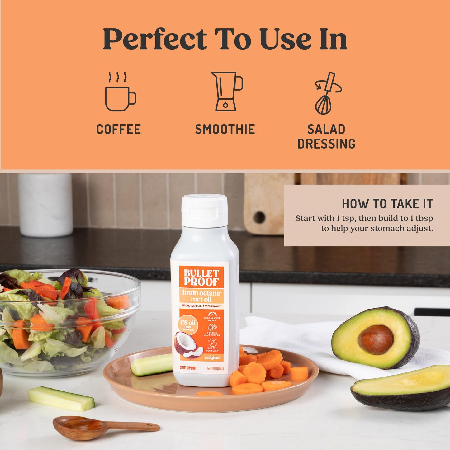 Bulletproof Brain Octane C8 MCT Oil, 16 oz – 100% Pure Coconut Oil, Triple-Distilled Keto Energy Supplement for Coffee & Smoothies, Unflavored, No Additives or Fillers, Non-GMO