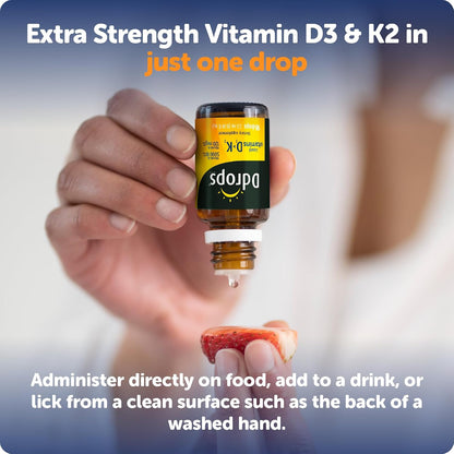 Ddrops Extra Strength 5000 IU Vitamin D3 + K2 90 Drops - Liquid Vitamin D3 & K2 (MK7) Supplement. Supporting Strong Bones, Immune System and Cardiovascular Health.