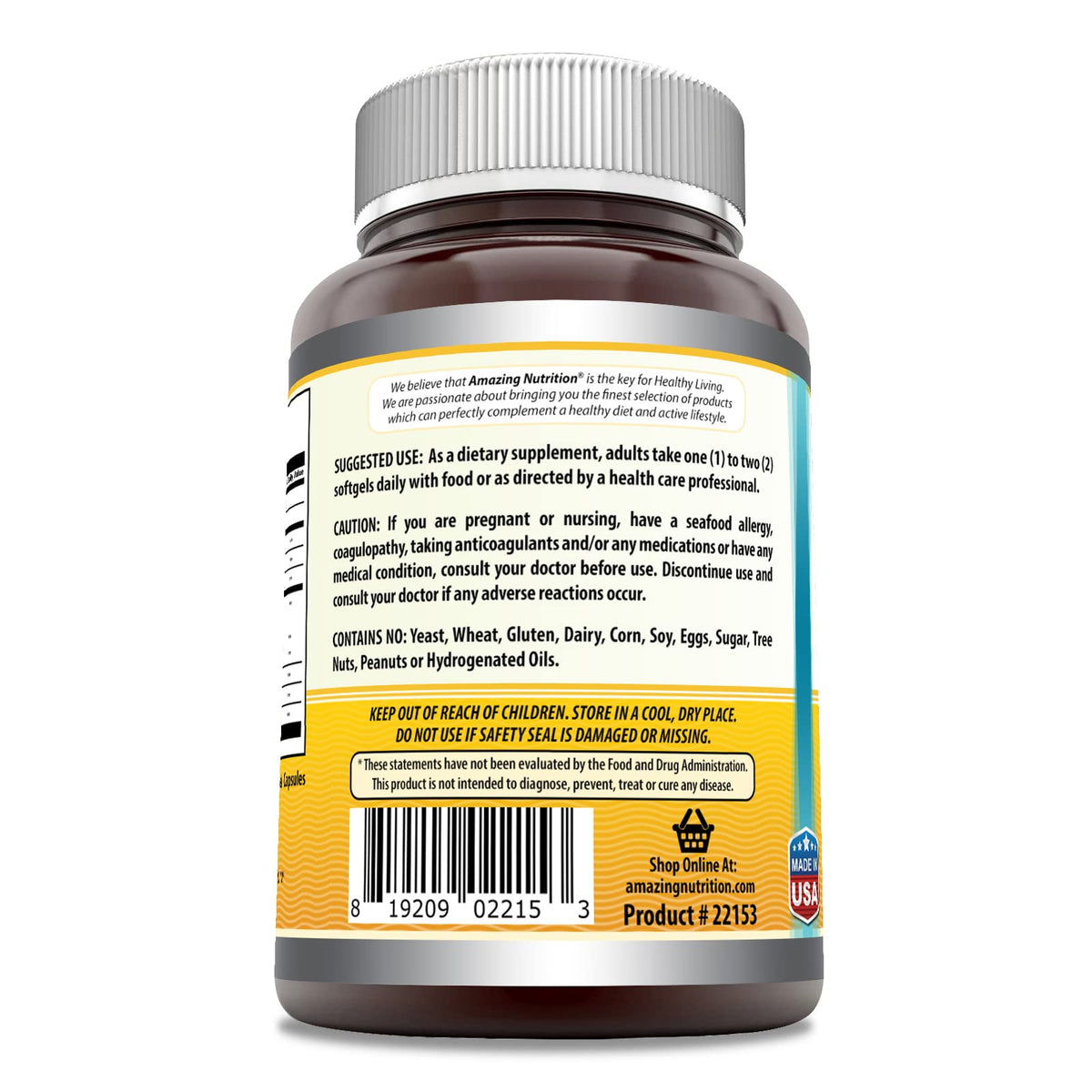 Amazing Omega Norwegian Cod Liver Oil 1000 Mg 250 Softgels | Lemon Flavor