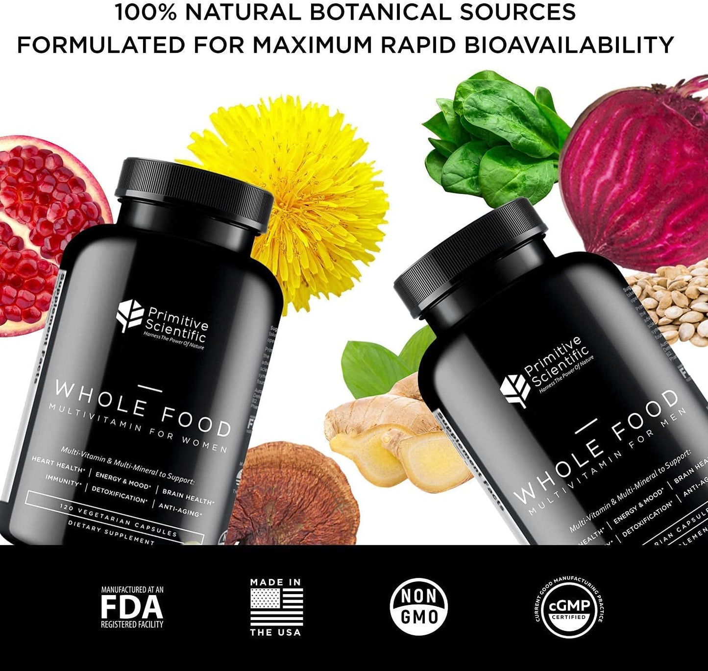 Primitive Scientific Whole Food Men & Women’s Supplement for Holistic Health (Bundle) | Women’s Multivitamins (120 Capsules) + Men’s Multivitamins (120 Capsules) |Full-Spectrum, 100% Natural, Non-GMO