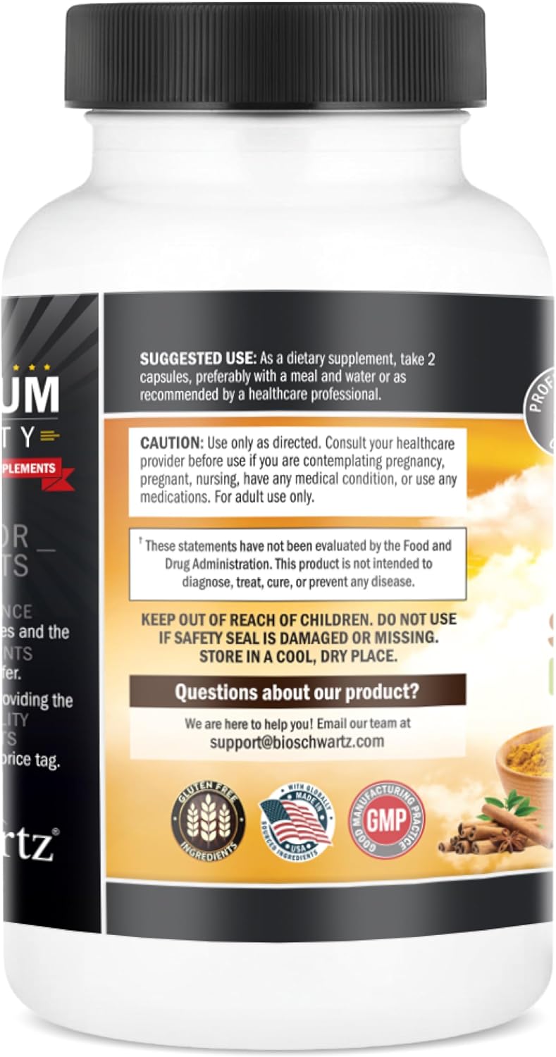 Turmeric Supplement with Saffron, Cinnamon, Cardamom & BioPerine - 60ct