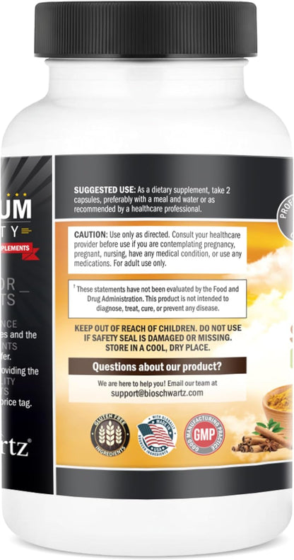 Turmeric Supplement with Saffron, Cinnamon, Cardamom & BioPerine - 60ct