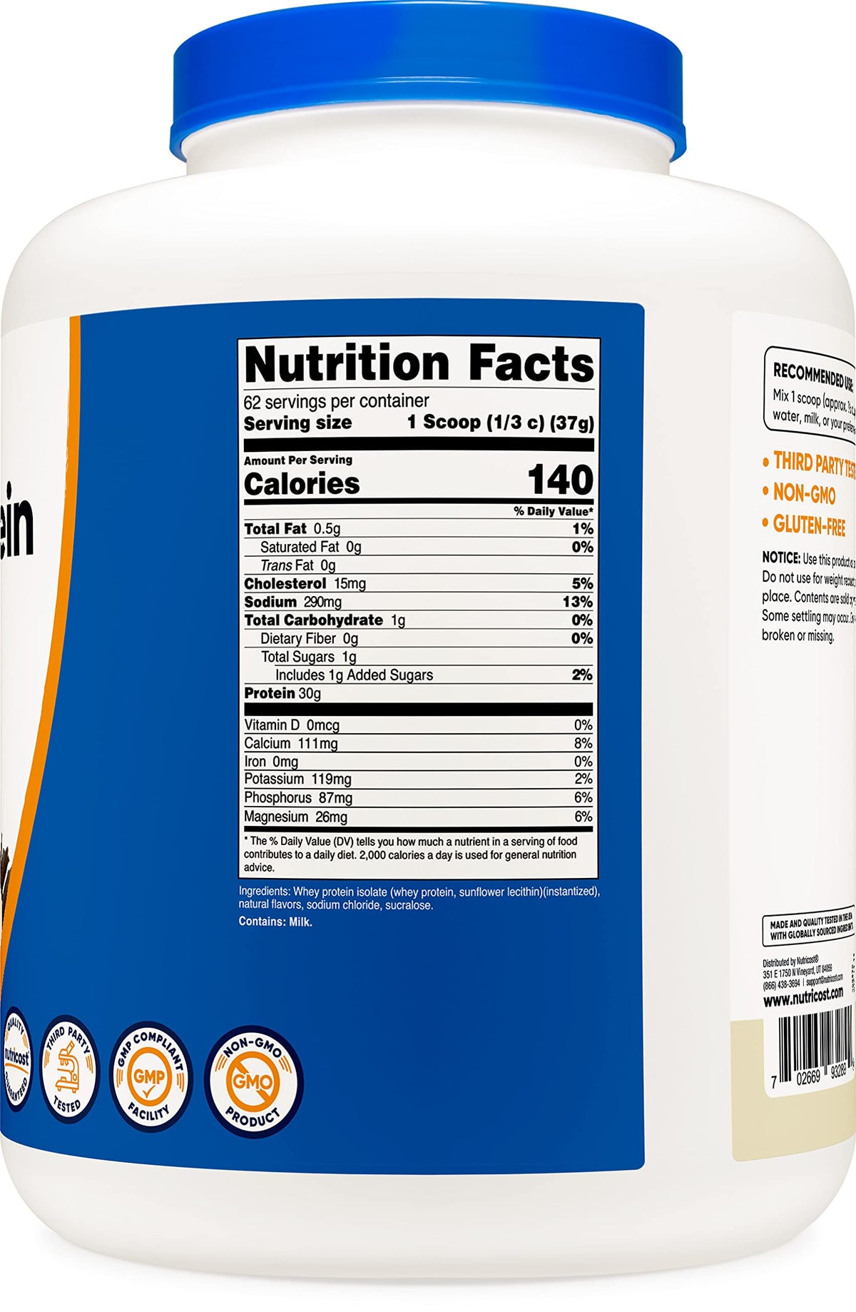 Nutricost Isolate Whey Protein Powder, Vanilla, 5 pounds