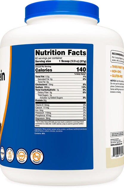 Nutricost Isolate Whey Protein Powder, Vanilla, 5 pounds