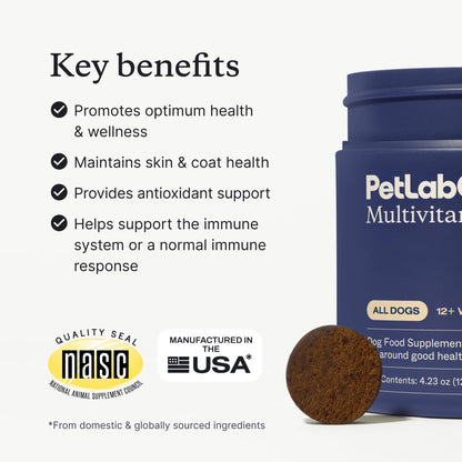 PetLab Co. 22-in-1 Multivitamin Chews for Dogs, Pork Flavor | 22 vitamins and minerals in one daily soft chew to support immune health, energy, skin, coat and overall wellbeing
