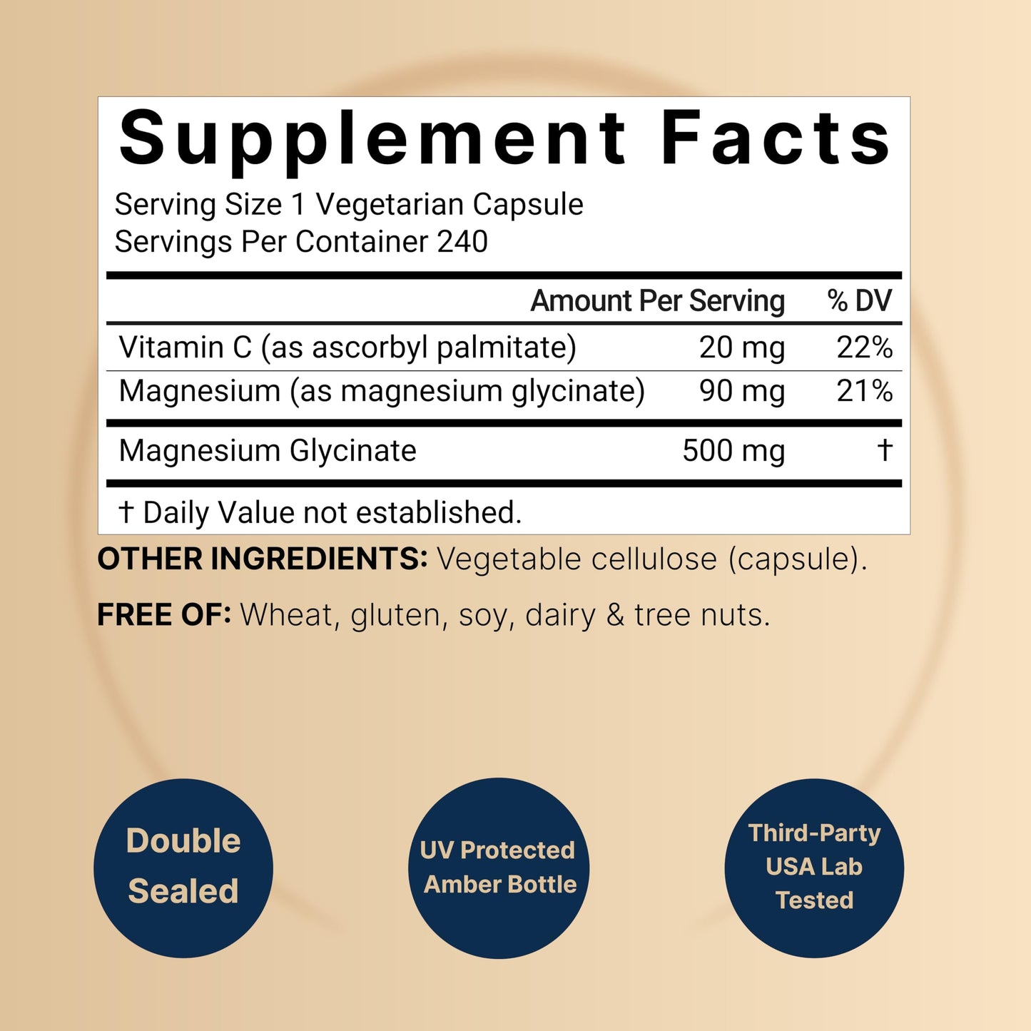 Naturebell Pure Magnesium Glycinate 500mg, 240 Veggie Capsules | 100% Chelated & Purified – 3rd Party Tested, Vegan Friendly, Non-GMO, Filler Free