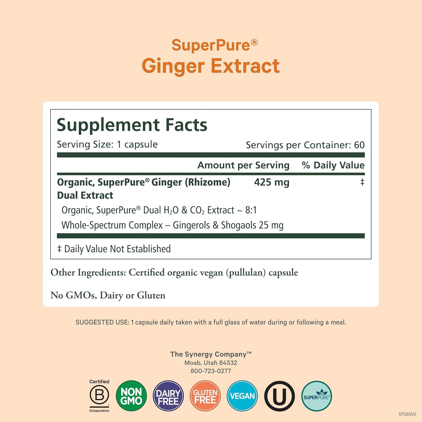 PURE SYNERGY SuperPure Ginger Extract | Organic Ginger Extract Digestive Supplement | for Stomach and Joint Support (60 Capsules)