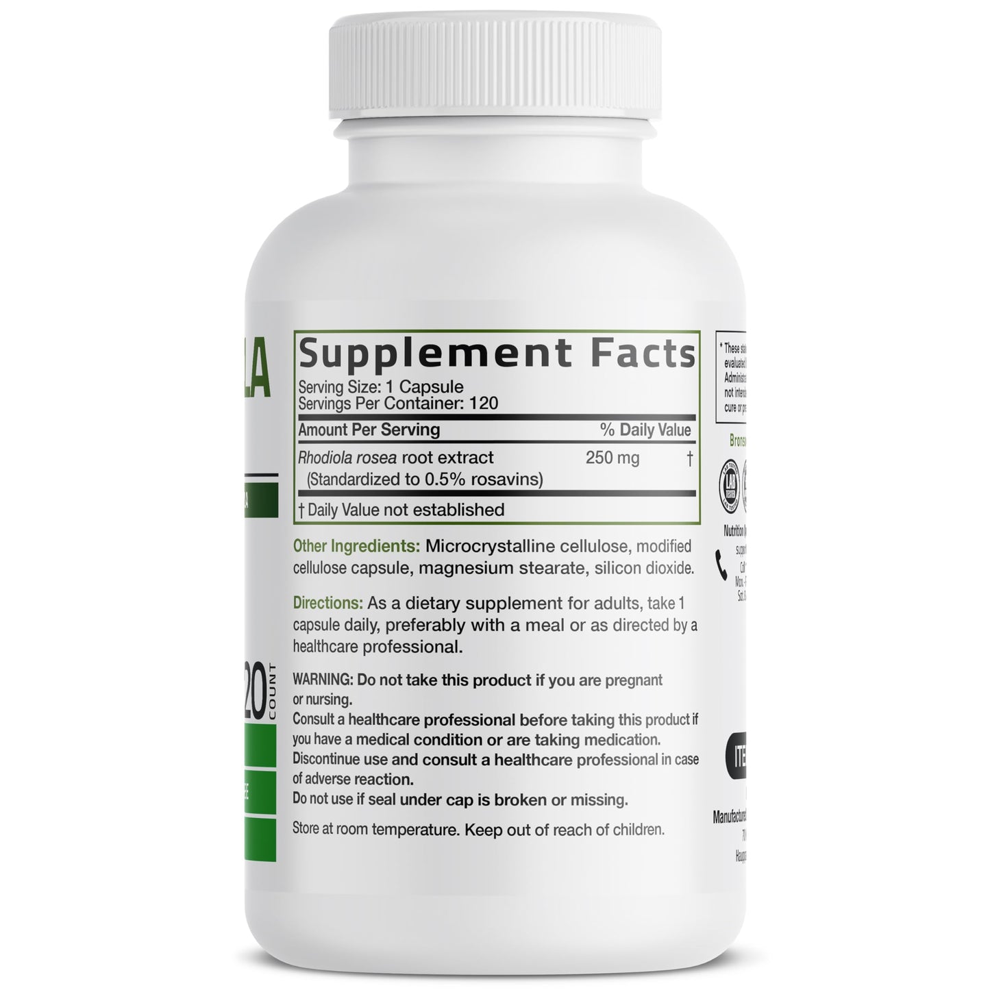 Bronson Rhodiola Rosea Adaptogen for Stress, Mood & Energy, 60 Capsules | Brain Health Support, Vegetarian, Non-GMO, Gluten-Free & Soy-Free