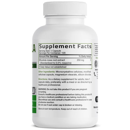 Bronson Rhodiola Rosea Adaptogen for Stress, Mood & Energy, 60 Capsules | Brain Health Support, Vegetarian, Non-GMO, Gluten-Free & Soy-Free