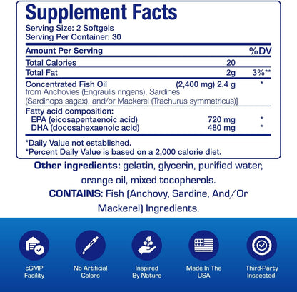 Omega 3 Fish Oil 1200 mg - Clinical DHA EPA Omega 3 Supplement with Burpless Fish Oil Brain Heart & Overall Health - Molecularly Distilled for Purity - Certified Sustainably Sourced (Orange Flavored)
