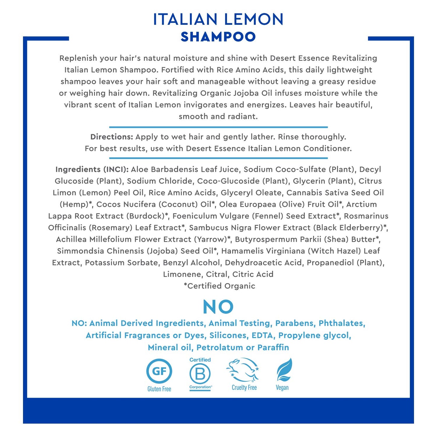 Desert Essence Italian Lemon Clarifying Shampoo with Lemon Peel Oil & Aloe, Vegan, Gluten-Free, No Artifical Fragrances, 8 fl oz