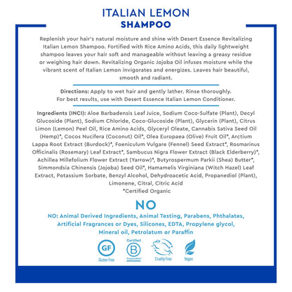 Desert Essence Italian Lemon Clarifying Shampoo with Lemon Peel Oil & Aloe, Vegan, Gluten-Free, No Artifical Fragrances, 8 fl oz