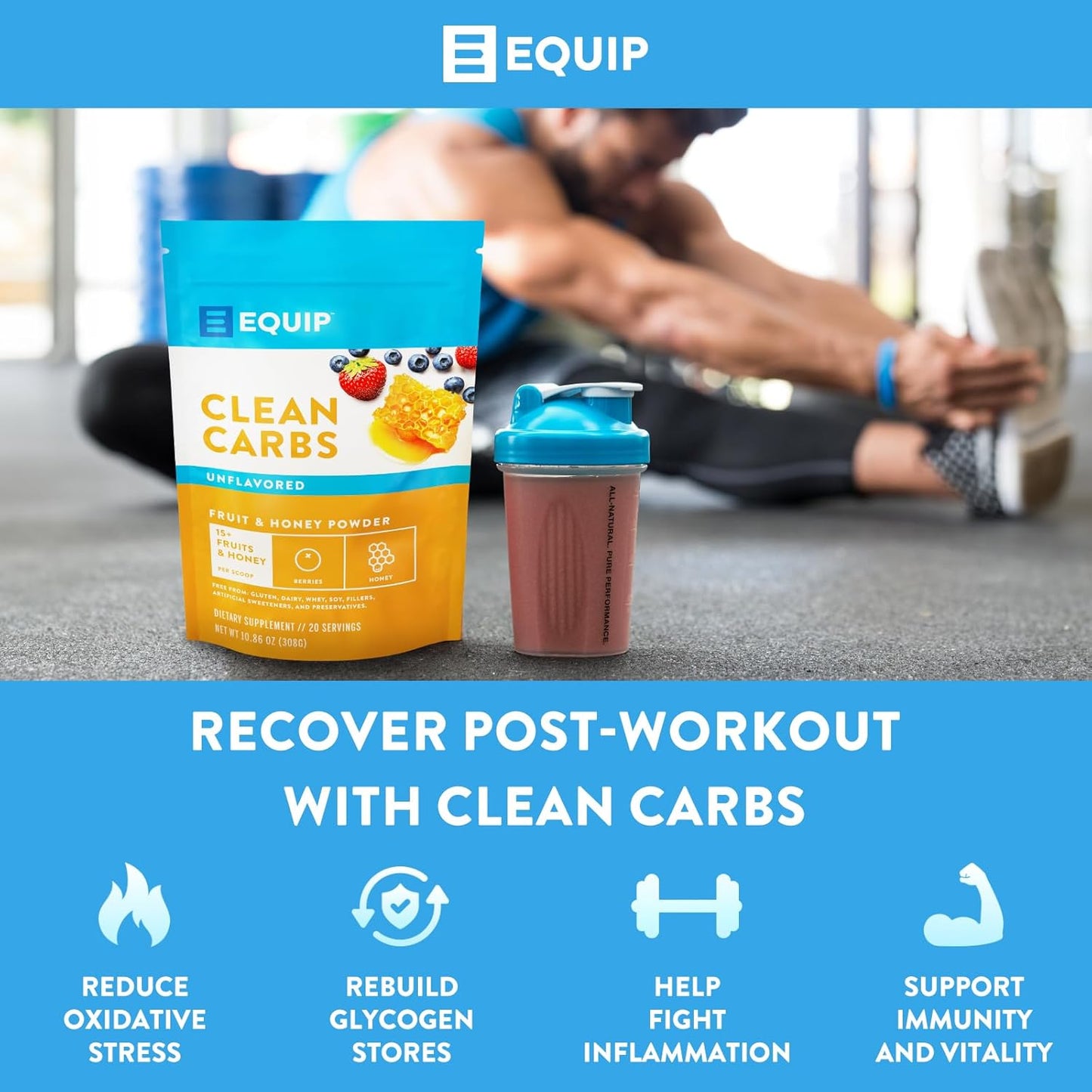 Equip Foods Clean Carbs - Sweet Potato Powder - Plant Based Pre Workout Carb Powder, Made from Dried Sweet Potatoes Vanilla Flavor - 1.7 Pounds