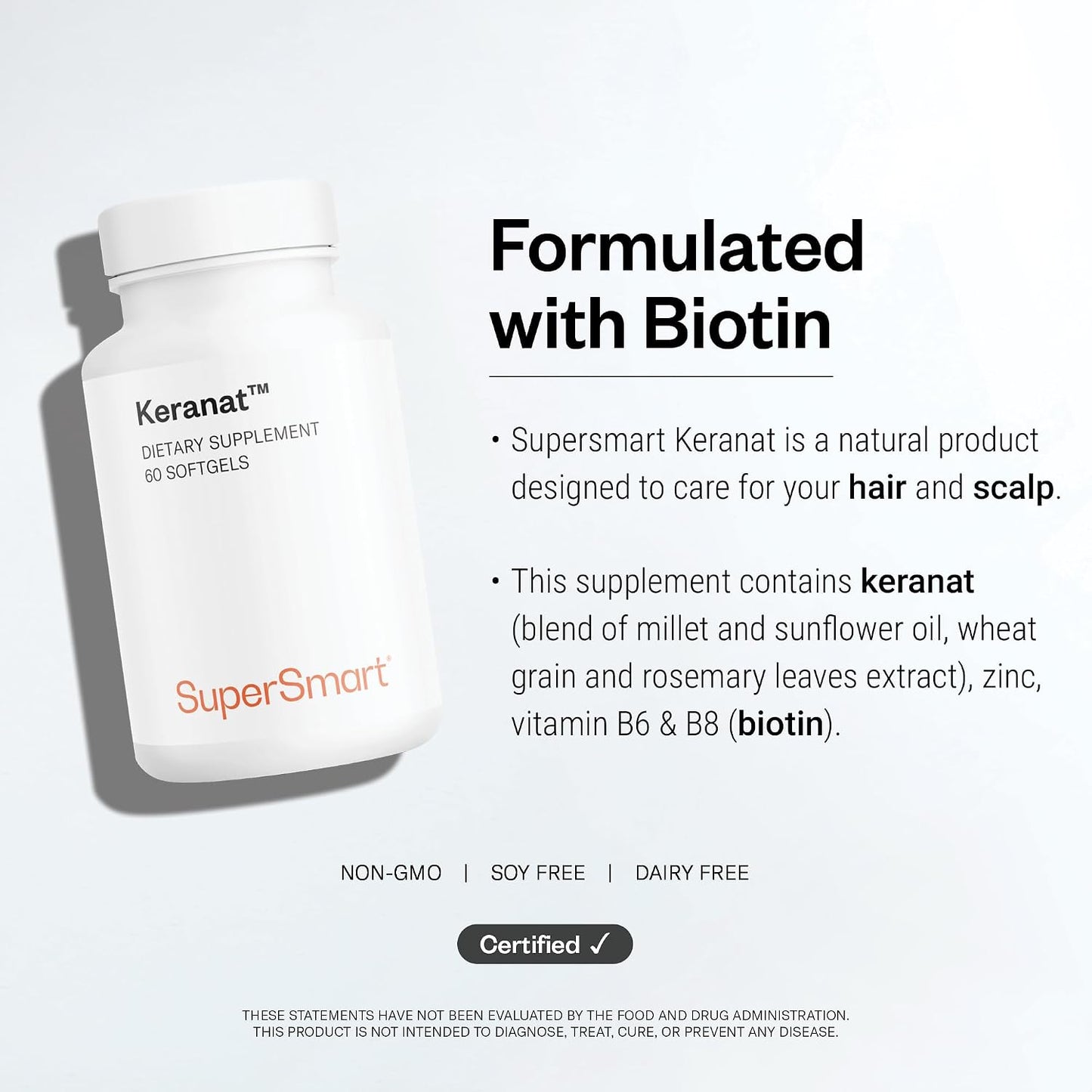 Supersmart - Keranat (Advanced Formula with Biotin) - Hair Supplement for Volume & Growth - Hair Loss Vitamins | Non-GMO & Gluten Free - 60 Softgels