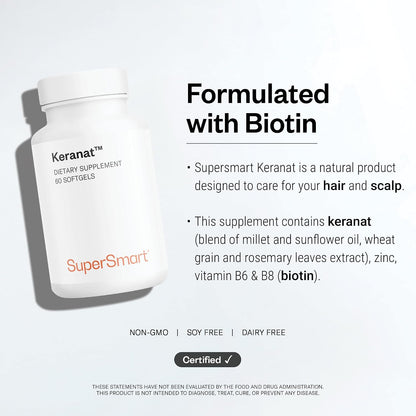 Supersmart - Keranat (Advanced Formula with Biotin) - Hair Supplement for Volume & Growth - Hair Loss Vitamins | Non-GMO & Gluten Free - 60 Softgels