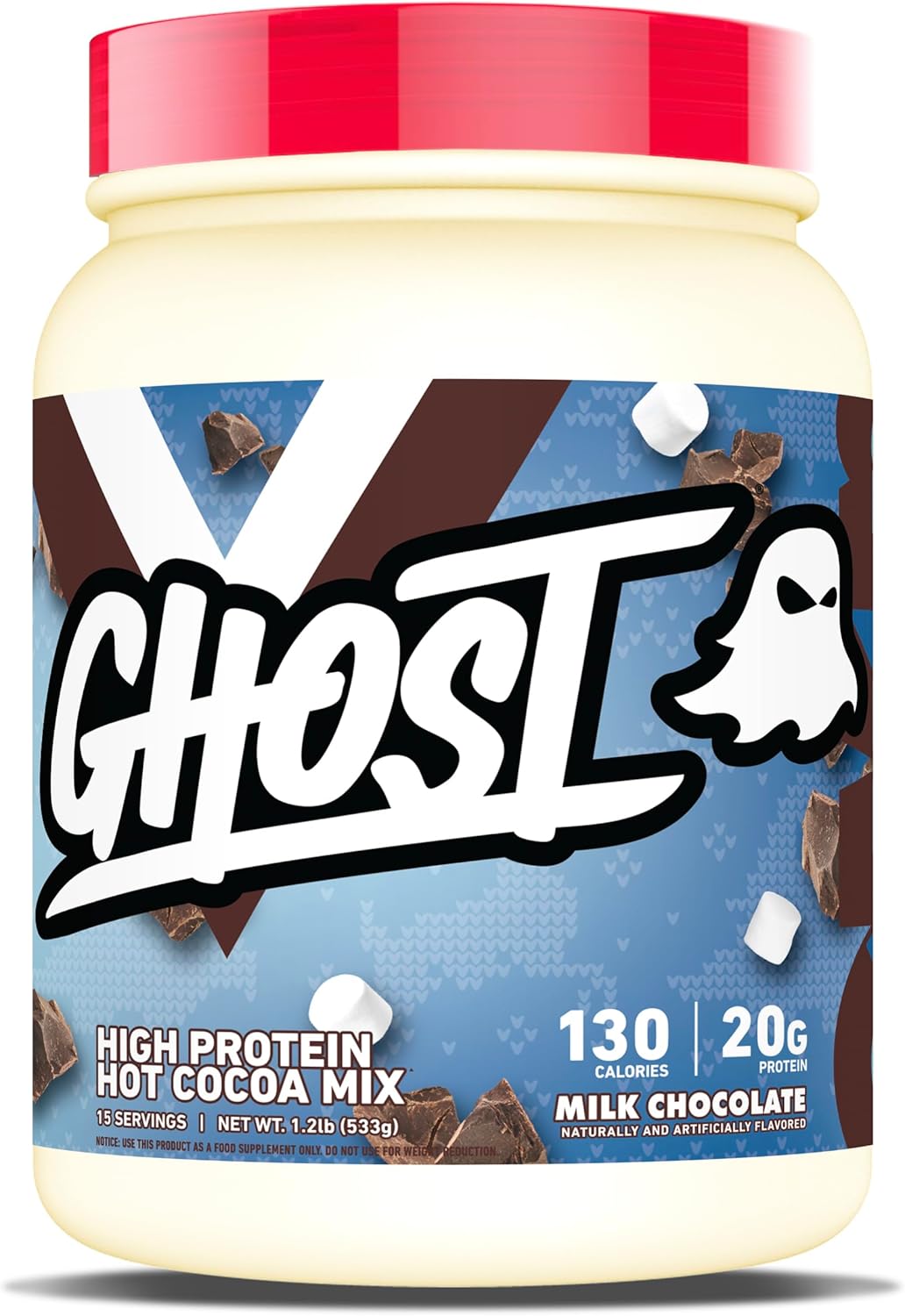 GHOST High Protein Hot Cocoa Drink Mix, Milk Chocolate - Creamy & Smooth Hot Chocolate Powder with 20g Hydrolyzed Whey Protein & Mini Marshmallows - Easy Mix Seasonal Drink - Gluten-Free