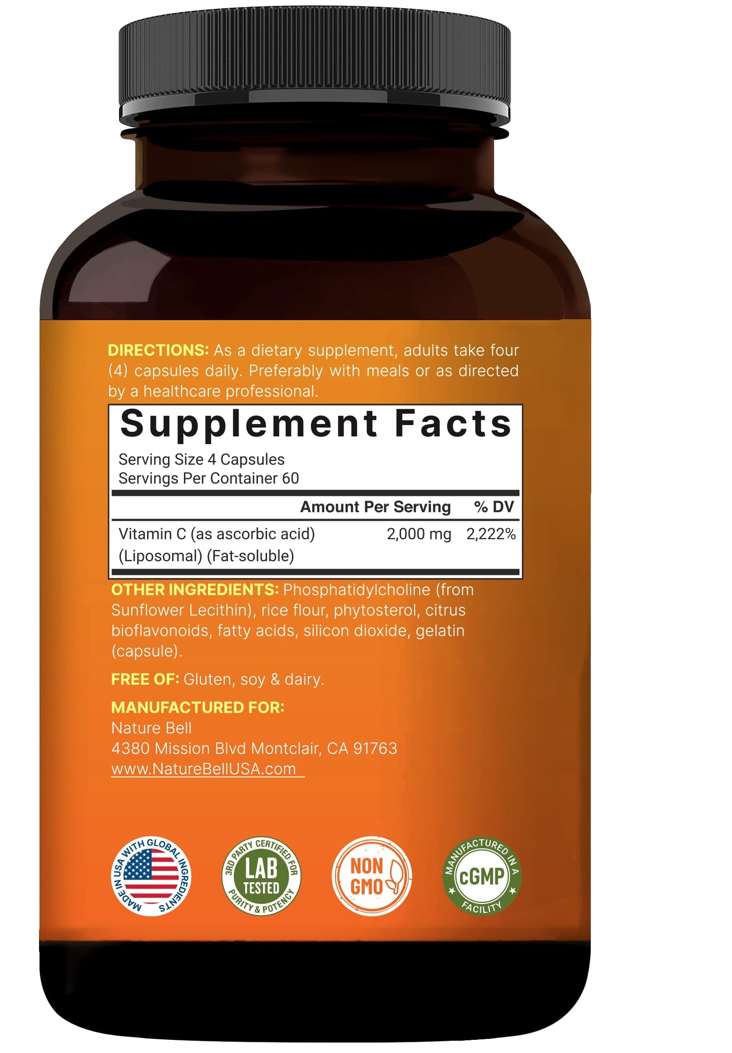 NatureBell Liposomal Vitamin C 2,000mg Per Serving, 240 Capsules | Fat-Soluble Vitamin C – Daily Vitamin Supplement for Men & Women – Non-GMO, Gluten Free