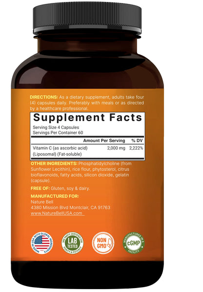 NatureBell Liposomal Vitamin C 2,000mg Per Serving, 240 Capsules | Fat-Soluble Vitamin C – Daily Vitamin Supplement for Men & Women – Non-GMO, Gluten Free