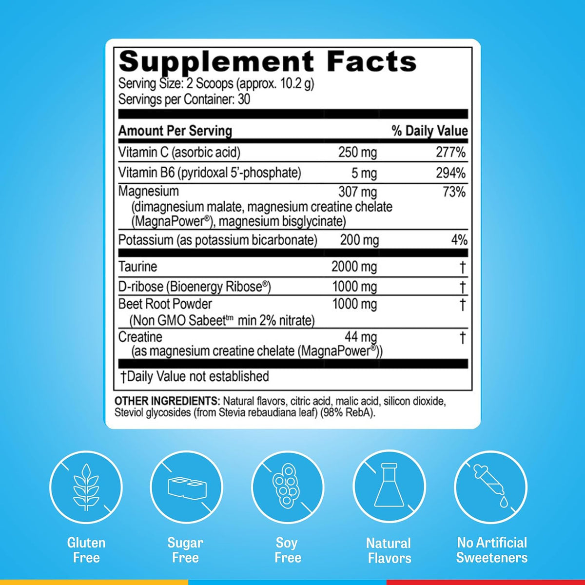 Brain Bean Brain Cardio Electrolyte Mix - Mandarin/Orange Flavors - Heart & Brain Support with Magnesium, Taurine, Potassium, D-Ribose, Beet Root & Vitamin C - 30 Serving