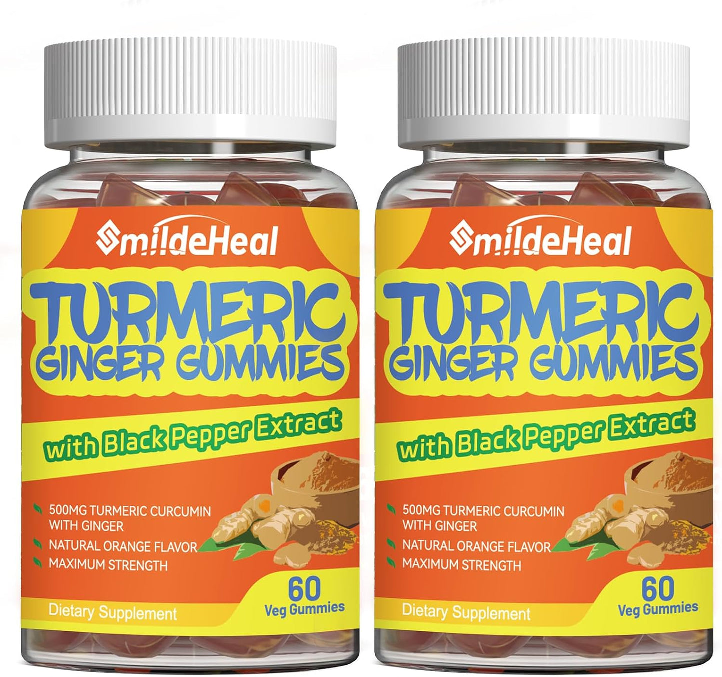 Turmeric Curcumin Gummies 500mg, with Turmeric Root Extract 120 Count | Turmeric Curcumin Gummies 500mg, with Turmeric Root Extract, Ginger Root, Black Pepper Extract, 60 Count (Pack of 2)