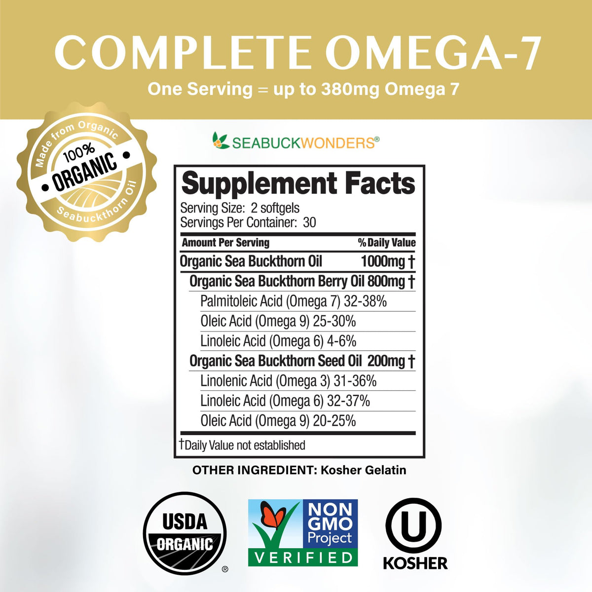 SeabuckWonders Sea Buckthorn Oil Blend, Omega-7 Complete, Max Potency, 120 Count