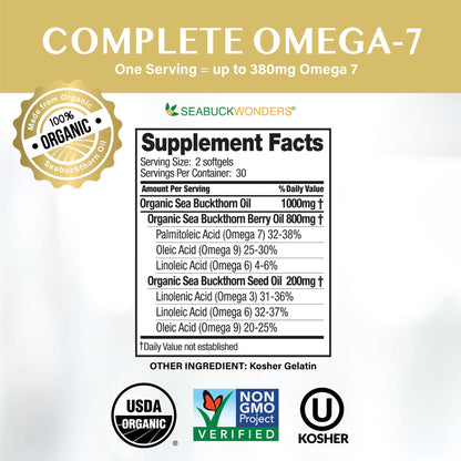 SeabuckWonders Sea Buckthorn Oil Blend, Omega-7 Complete, Max Potency, 120 Count