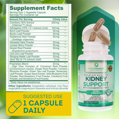 PurePremium Kidney Support Supplement for Men and Women - with Cranberry Extract