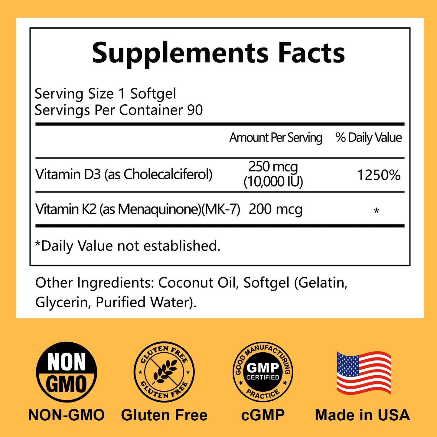 Noavfun Vitamin D3 K2 10000 IU Supplement with Coconut Oil, 90 Softgels - High Potency VIT D3 250mcg & K2 MK7 200mcg - Supports Bone, Teeth & Calcium Absorption