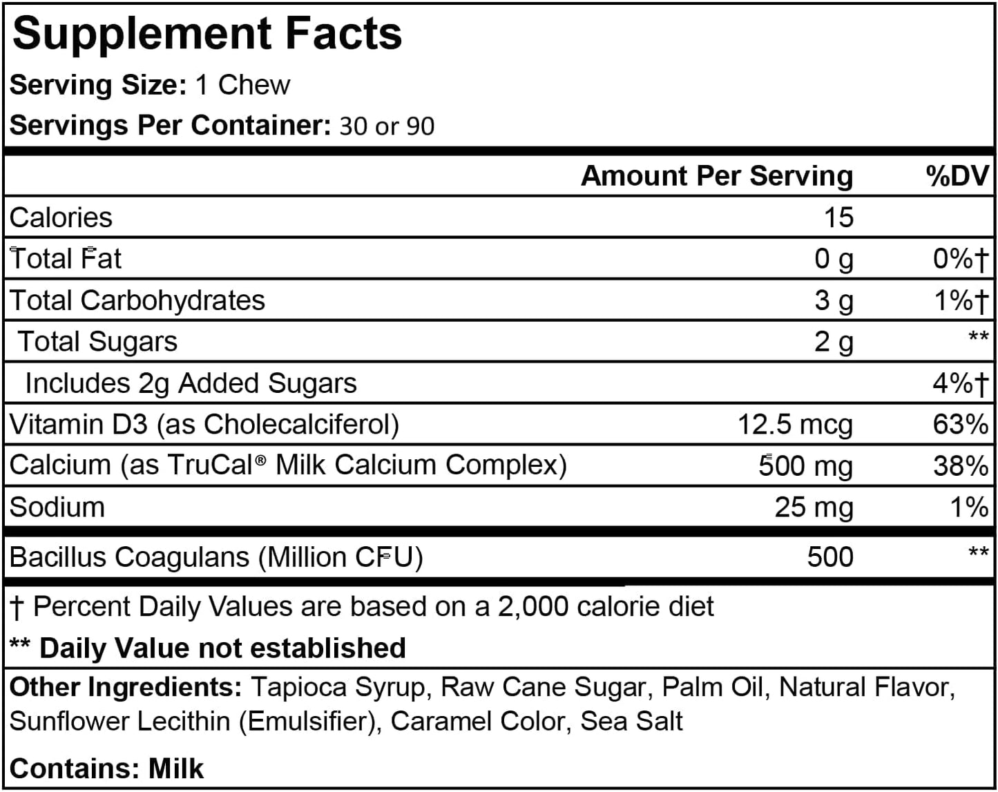 ProCare Health | TruCal Calcium Soft Chew | Sea Salted Caramel | 500mg Calcium | 500 IU Vitamin D3 | 500 Million CFU's Probiotic | 90 Count…