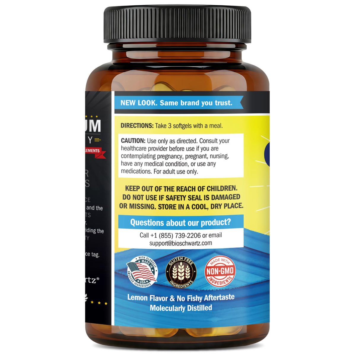 Triple Strength Omega 3 Fish Oil 3000mg for Women and Men, 90 Softgels