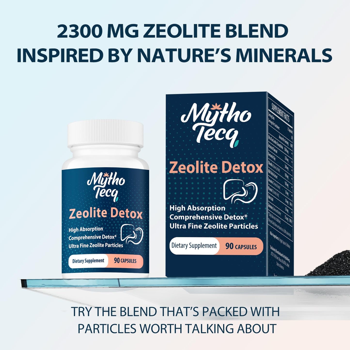 MythoTecq Zeolite Capsules with Activated Charcoal & Bentonite, 90 Count | 2300mg formula featuring zeolite clinoptilolite, activated charcoal and bentonite clay