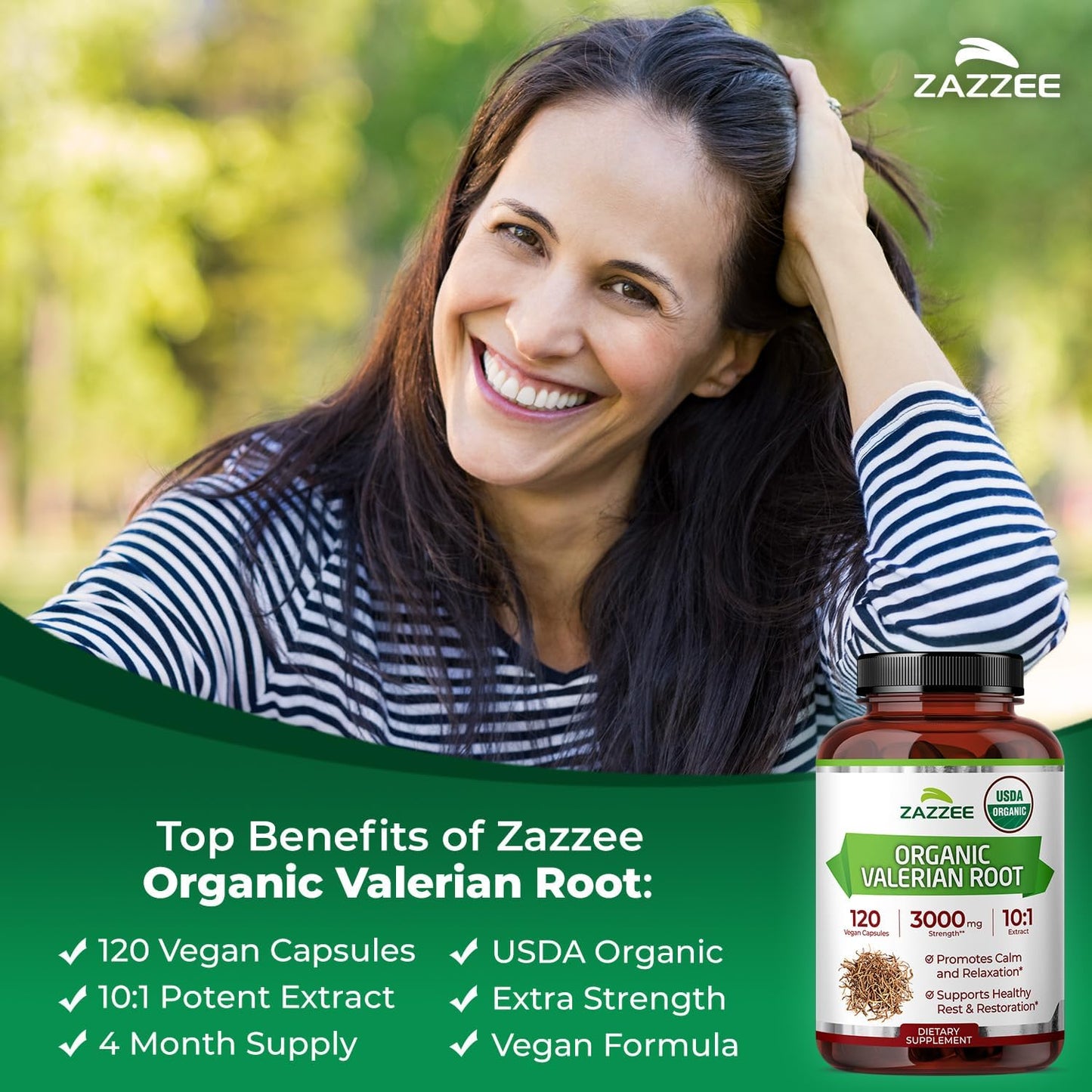 Zazzee USDA Organic Valerian Root 10:1 Extract, 120 Vegan Capsules, 4 Month Supply, Valeriana Officinalis, Relaxation, Calm & Mood Support, All-Natural, Non-GMO, Made in the USA