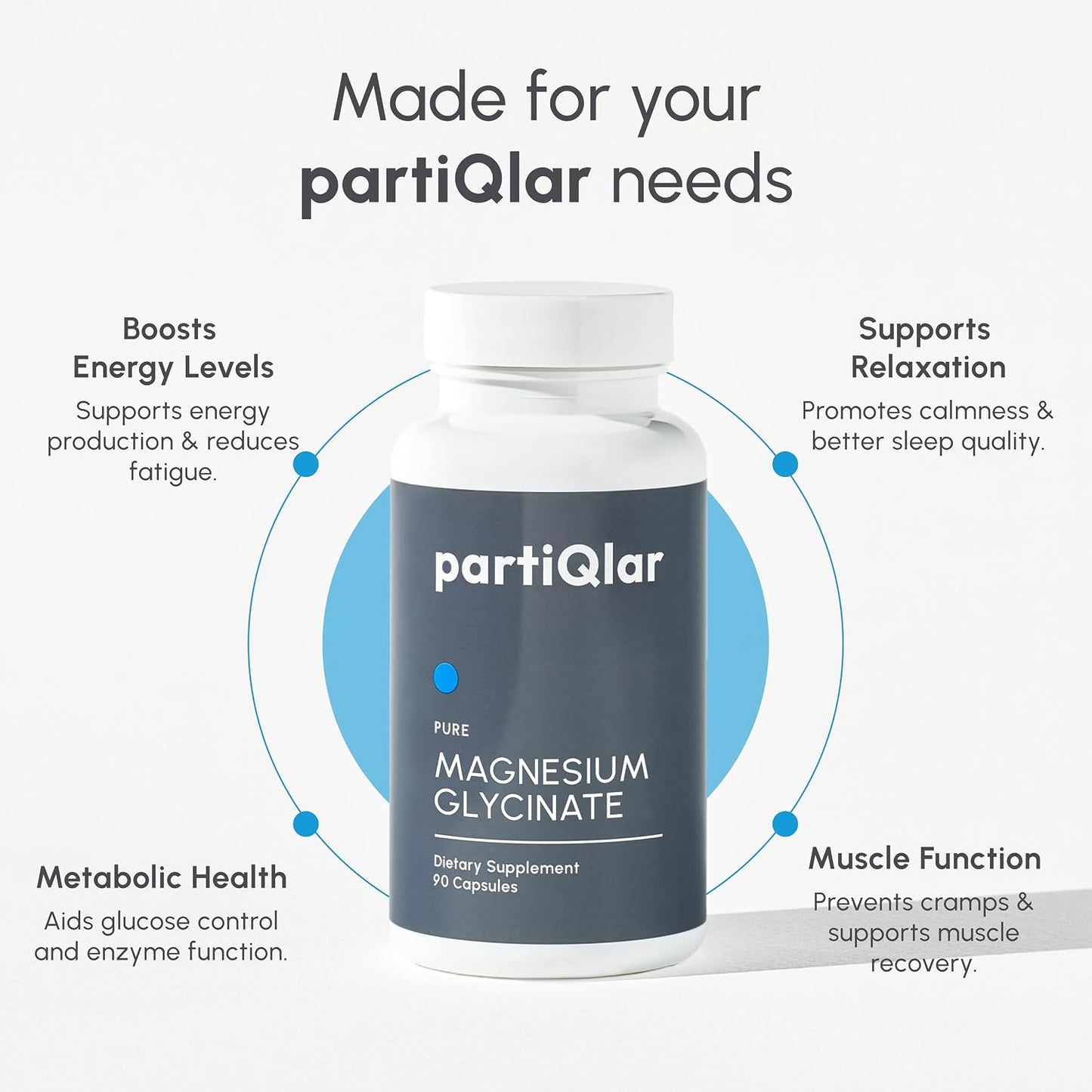 partiQlar Magnesium Glycinate 200mg - Sleep & Muscle Support, 60 Caps